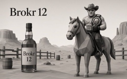 Brokr 12 above the bottle, Brok on the horse beside it
